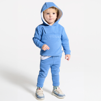 سويت شيرت من الصوف الناعم باللون الأزرق، مع قلنسوة وسحّاب، للفتيان الصغار